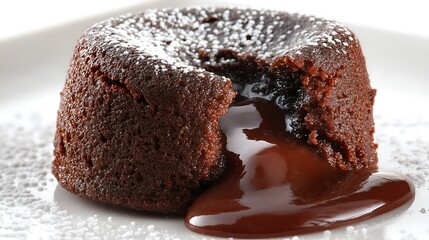 Gooey lava cake isolated on white surface  
