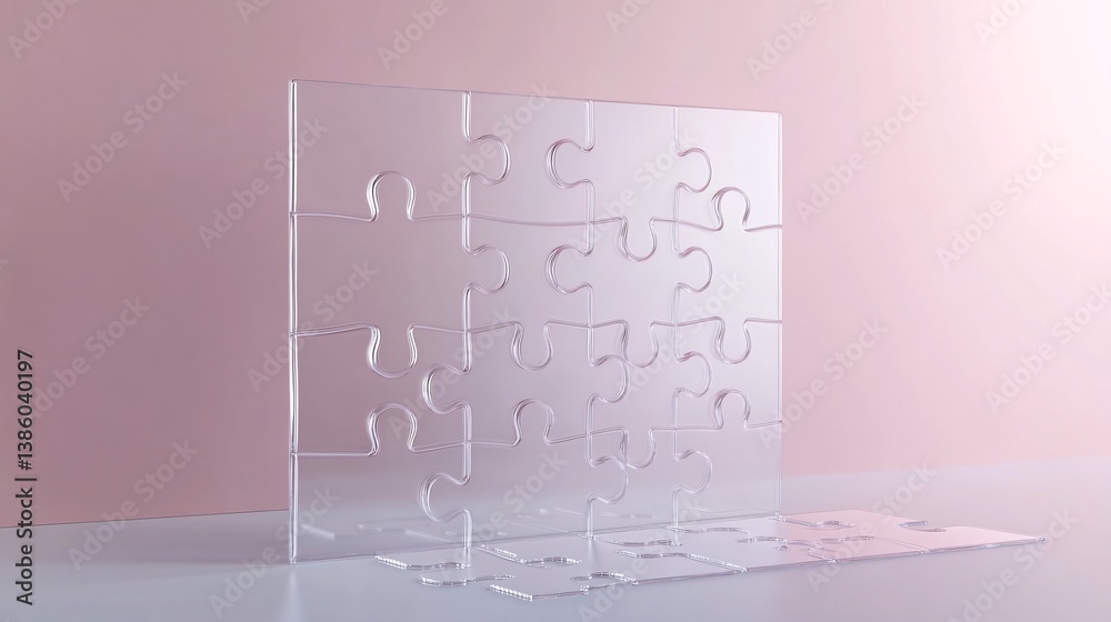 Poster glass puzzle creating a see-through barrier with pieces strewn across the ground