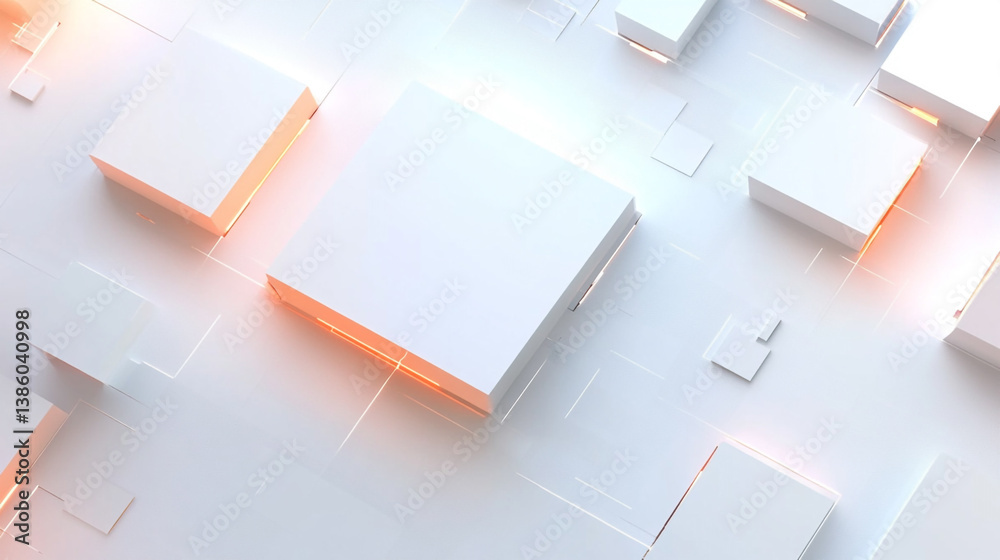 Poster shifted white cube blocks on a white background with space for text. abstract geometric pattern of w