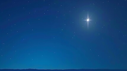 A Bright Star Shines Dominantly in a Dark Blue Night Sky