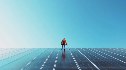 Solar Panel Worker and Blue Sky