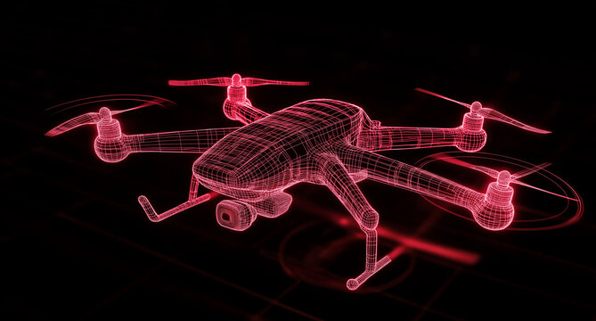 Red Drone Wireframe Model Technology, Innovation, Flight, Design
