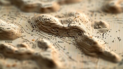 Wooden topographic contour map is showing the elevation of a mountain range