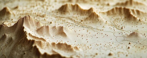 Detailed topographic contour map with mountain range, representing nature, geography, and cartography