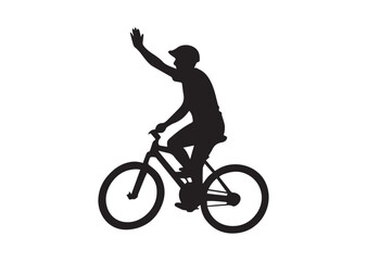 Obraz premium A Person Riding a Bicycle and Waving Silhouette vector
