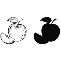 Fresh, ripe apple and pear, a sweet and juicy fruit vector illustration with a green leaf
