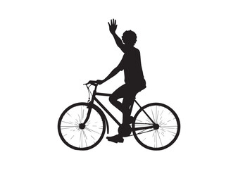 Fototapeta premium A Person Riding a Bicycle and Waving Silhouette vector