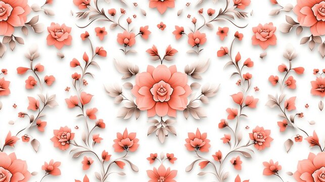 repetative indian pattern block print monocromatic pastel pink and white background.