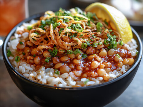  egyptian kushari with lemonade,