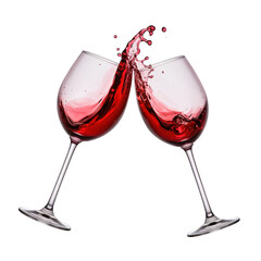 Red Wine Splashes as Two Glasses Cheers.