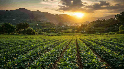 Lush Farmland Sunset View