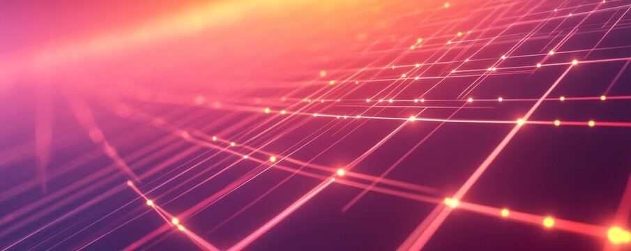 Glowing lines and nodes creating a technological structure on abstract background