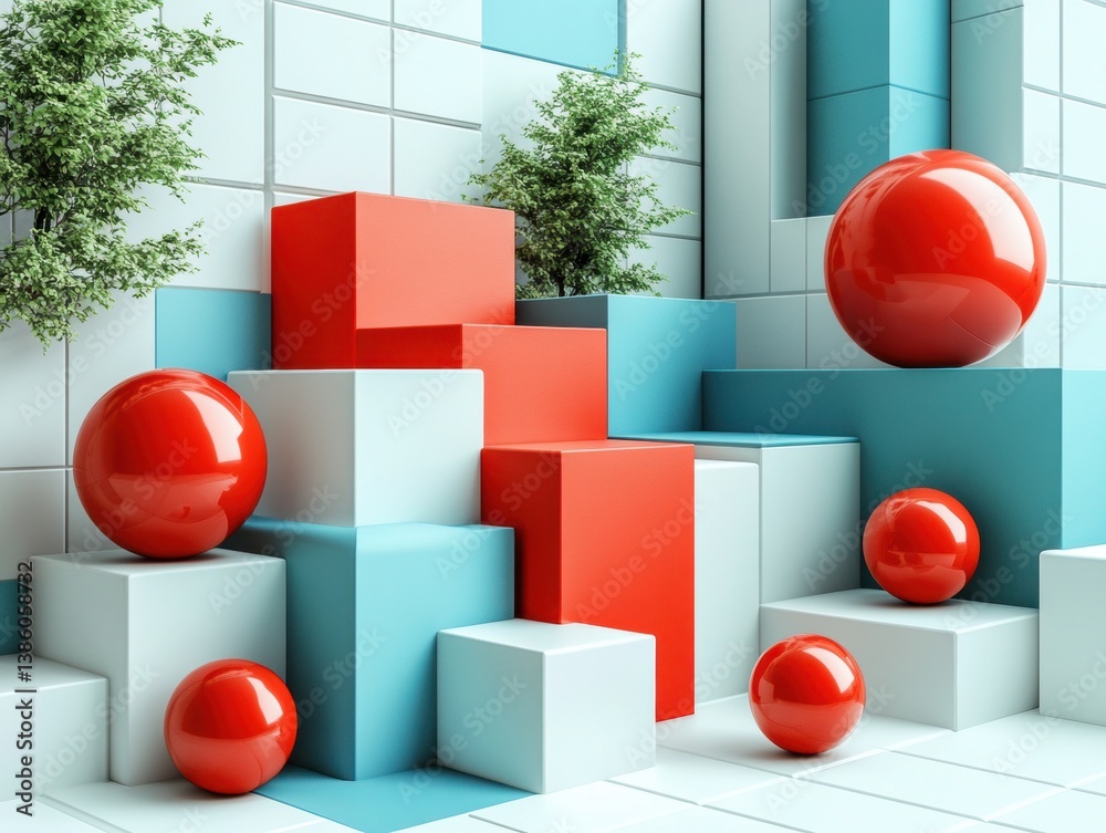 Aufkleber Colorful Geometric Shapes and Objects in a Modern Setting