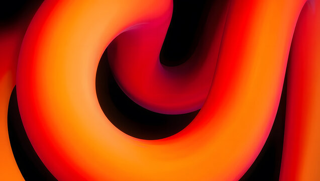 An artistic abstract image showcases vibrant orange and red curves on a dark backdrop.