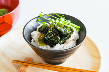 ワカメの佃煮をのせたご飯