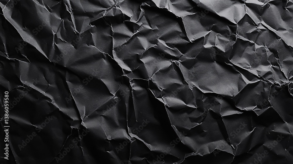 Poster Black crumpled paper is creating a textured and abstract background