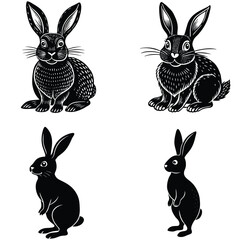 Fototapeta premium set of rabbits silhouettes, rabbit and heart, bunny and heart