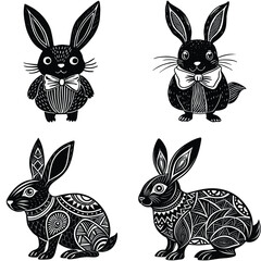 Vector set of cute rabbit silhouettes with Easter themes and fun designs for a spring holiday card