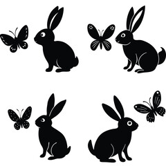 Obraz premium Vector set of cute rabbit silhouettes for Easter and spring illustrations