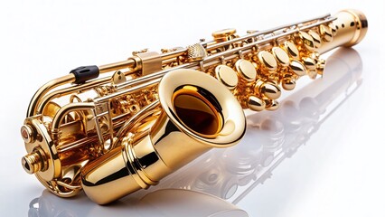 Obraz premium Soprano Saxophone Panoramic White Background Stock Photo - Musical Instrument Image