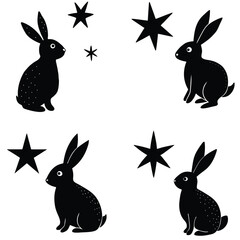 set of rabbits silhouettes