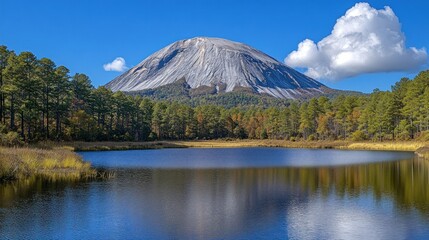 Obraz premium Serene mountain lake landscape. A tranquil scene featuring a pristine lake reflecting a majestic,