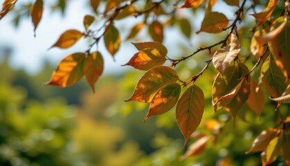 Layered view of leaves moving in the wind with blurred greens.
