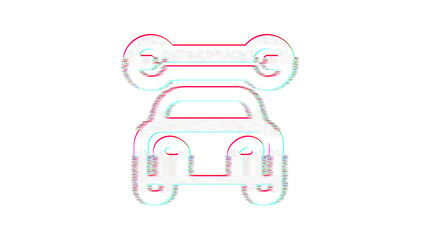 Icon car mechanic is distorted. Glitch. Noise, chromatic aberration, geometric distortion
