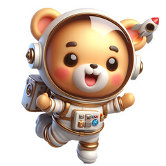 Cute happy 3d teddy bear astronaut isolated on white background © adobe
