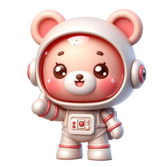 Cute happy 3d teddy bear astronaut isolated on white background © adobe