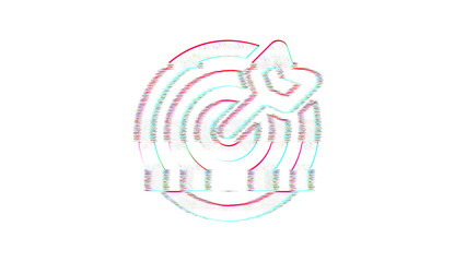 Icon bullseye arrow is distorted. Glitch. Noise, chromatic aberration, geometric distortion