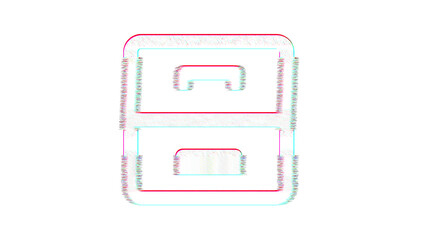 Icon cabinet filing is distorted. Glitch. Noise, chromatic aberration, geometric distortion