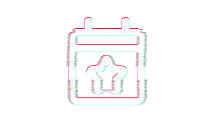 Icon calendar star is distorted. Glitch. Noise, chromatic aberration, geometric distortion