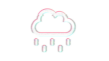 Icon cloud drizzle is distorted. Glitch. Noise, chromatic aberration, geometric distortion