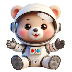 Cute happy 3d teddy bear astronaut isolated on white background © adobe