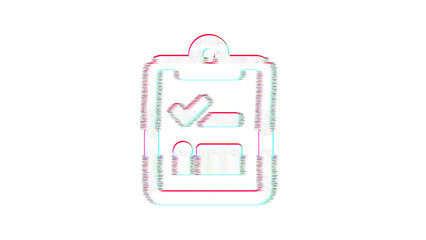 Icon clipboard list check is distorted. Glitch. Noise, chromatic aberration, geometric distortion