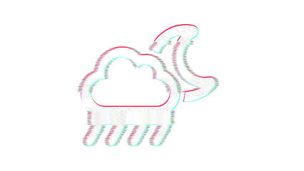 Icon cloud moon rain is distorted. Glitch. Noise, chromatic aberration, geometric distortion