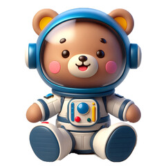 Cute happy 3d teddy bear astronaut isolated on white background © adobe