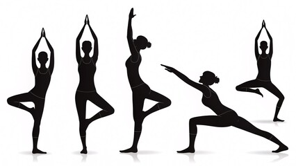 Minimalist Yoga Pose Silhouette Set – 6 Black Figures