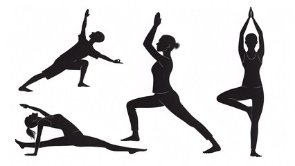 Minimalist Yoga Pose Silhouette Set – 6 Black Figures