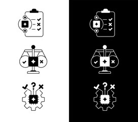AI Ethics and Decision Intelligence Icons. Automated Evaluation, Ethical Reasoning, Risk Analysis, and Responsible AI Logic. Editable Stroke.