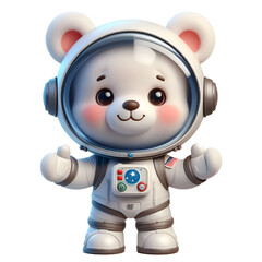 Cute happy 3d teddy bear astronaut isolated on white background © adobe
