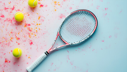 Tennis racket with ball on white background