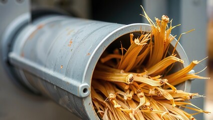 Fototapeta premium Corn Husks Caught in Shredder Opening - Closeup Product Shot