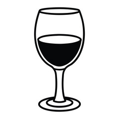 a flat of black line art illustrations wine glass.