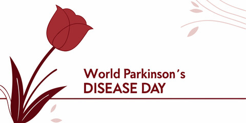 World Parkinson's disease day background. Horizontal poster template with red tulip and gray ribbon, awareness symbols. illustration isolated on white backdrop