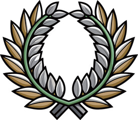 Obraz premium Stylized golden and silver laurel wreath with crossed swords, perfect for awards.
