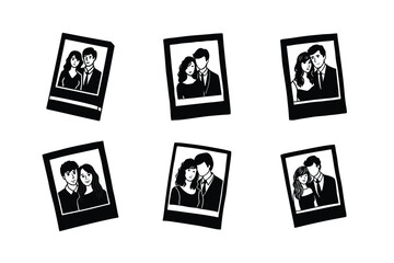 polaroid photo couple vector art silhouette