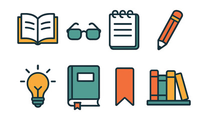 Education and learning icon set - flat style collection of 8 icons