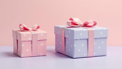 Obraz premium Subtle pastel gift boxes, dotted pattern, soft hues, delicate, summer